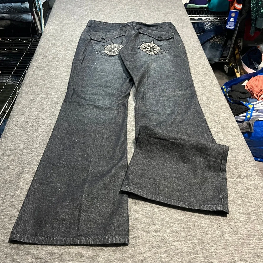 G by Guess Wyatt Wide Bootcut Jeans Mens 33x34 Dark Wash Skull Graphic flare y2k